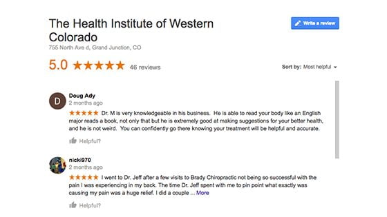Google Reviews for Health Institute of Western Colorado